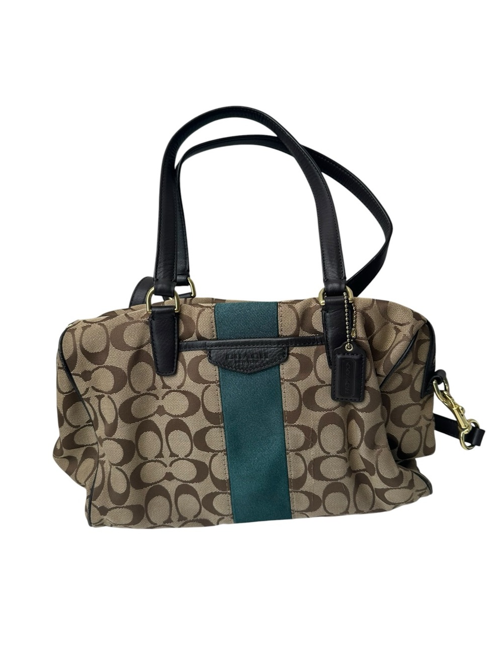 Coach Signature Stripe Nancy Satchel in khaki brown canvas